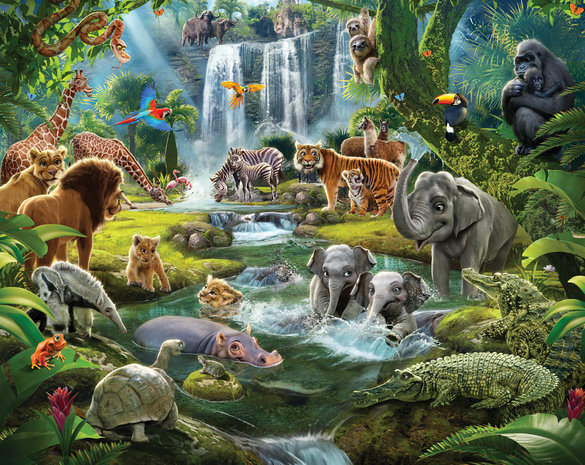 Walltastic Safari Dieren Posterbehang – Kinderbehang - XXL (305 x 244 cm) – 6 Panelen - - de leukste producten in een shop
